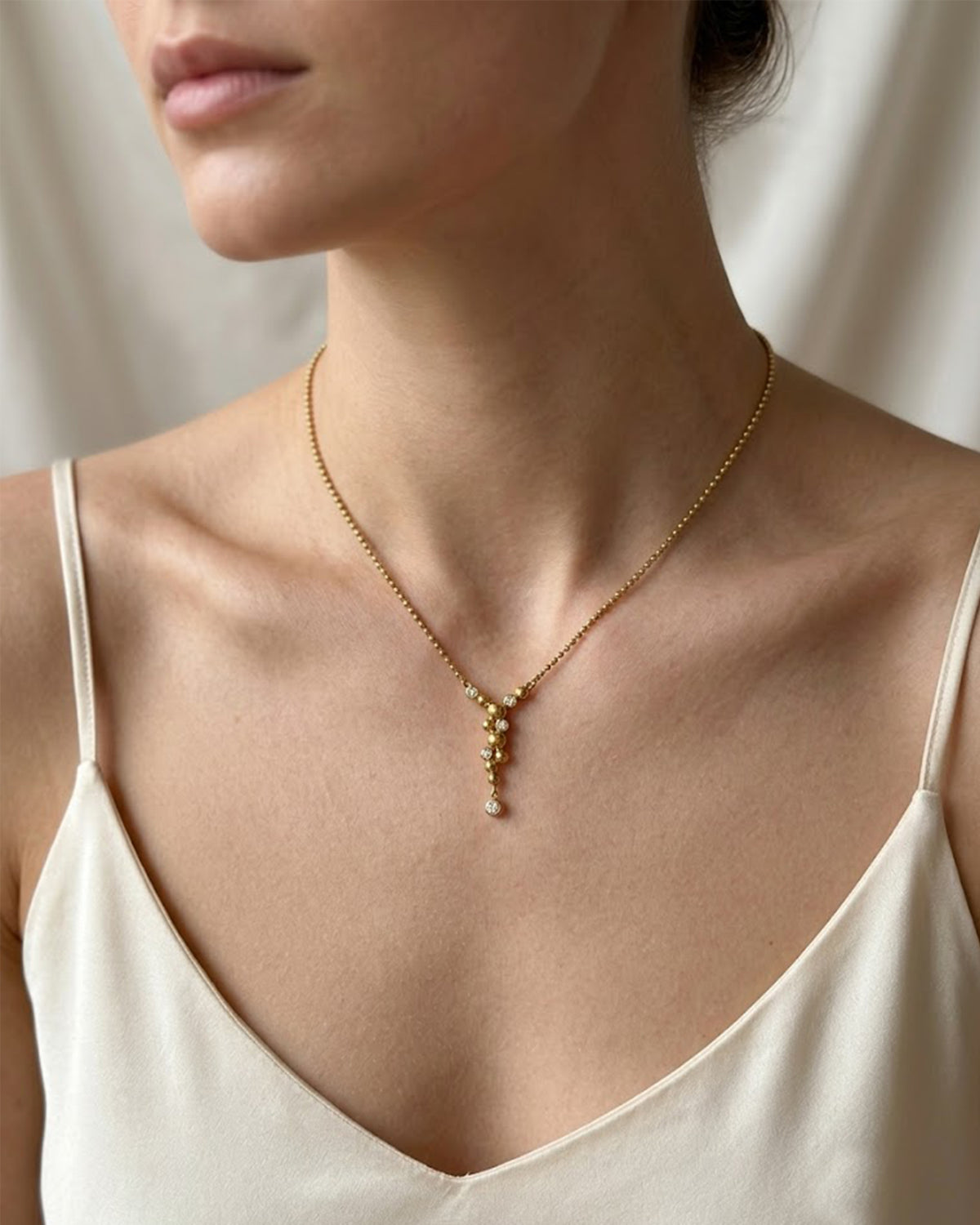 Golden Bubble Cascade Lariat Necklace