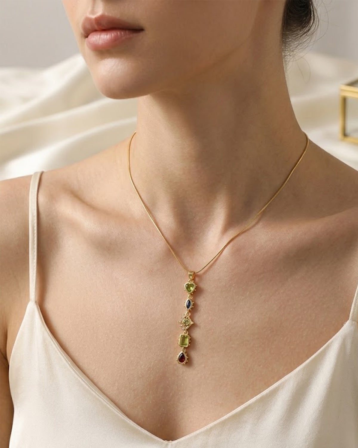 Multicolor Gemstone Cascade Drop Necklace
