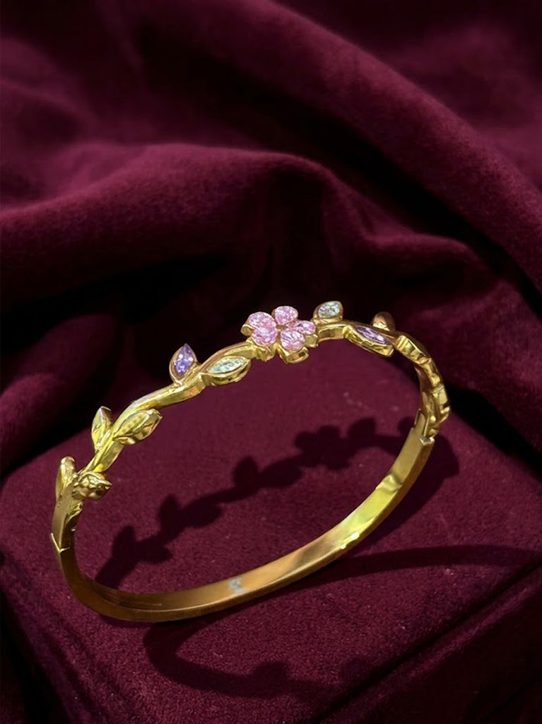 Gold Floral & Leaf Vine Cuff Bracelet