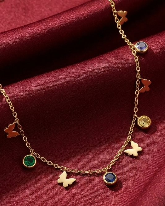 Butterfly & Multi-Color Stone Charm Necklace | Rakhi Gift