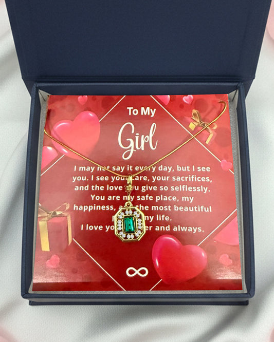Most Special Gift For My Girl 2026 | Emerald Glow Vintage Necklace | Red Card