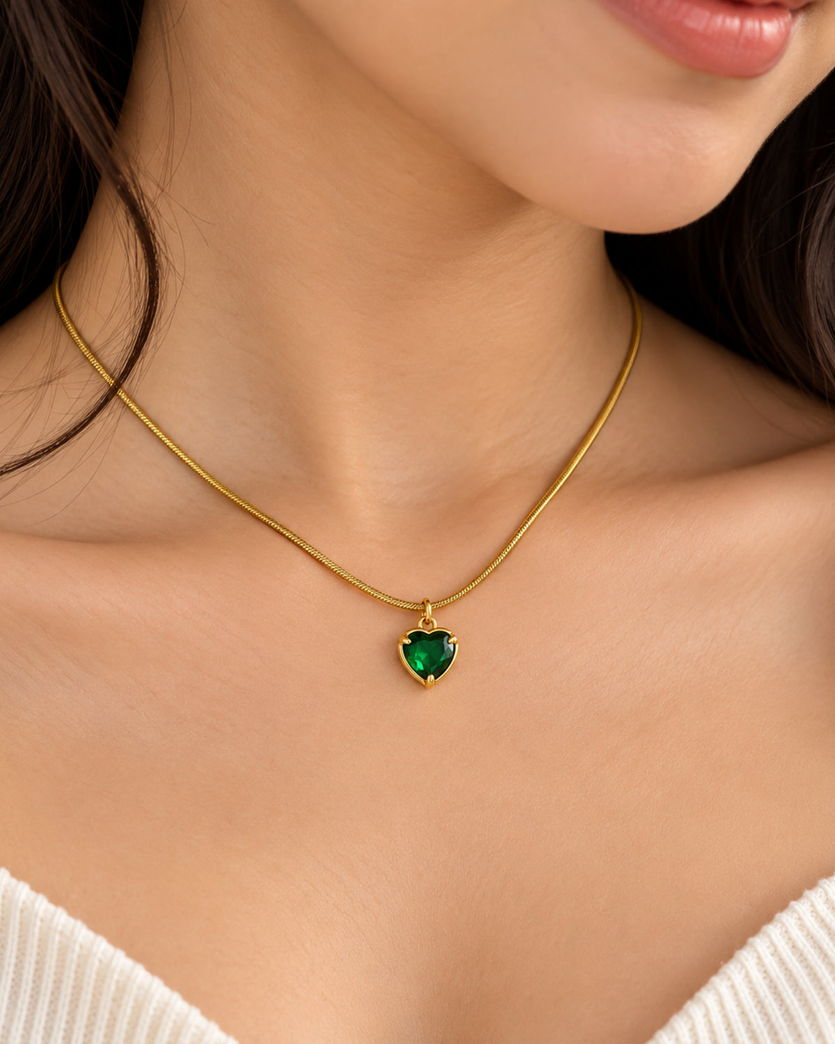 Emerald Heart Gold-Tone Pendant Necklace