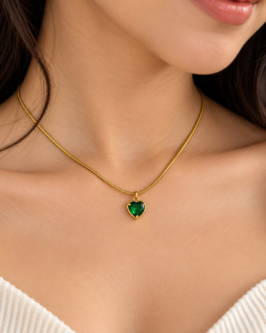 Emerald Heart Gold-Tone Pendant Necklace