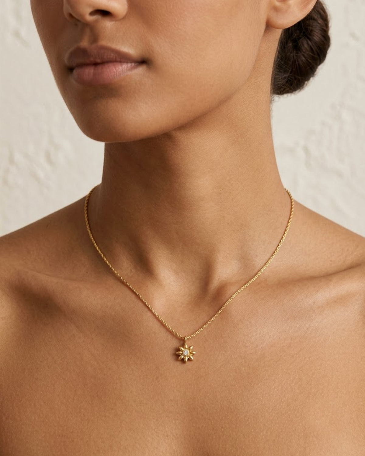 Dainty Golden Floral Crystal Pendant Necklace