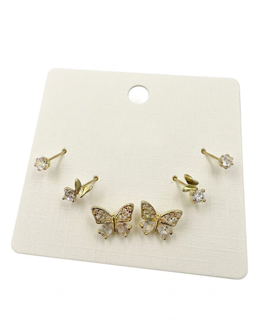 3-Pair Butterfly Stud Earring Set