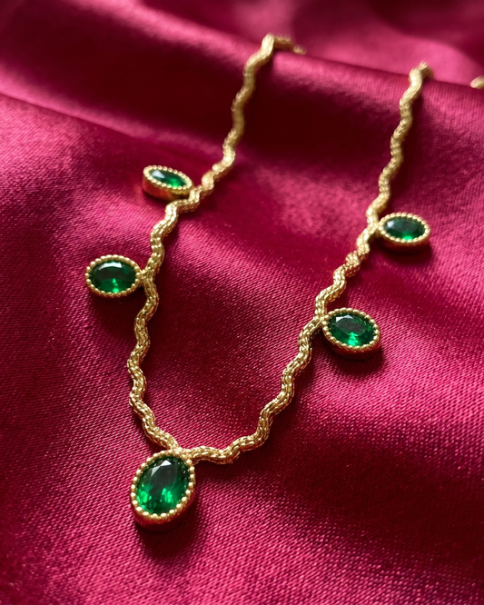Emerald Green Curve Chain Necklace Birthday Gift Set
