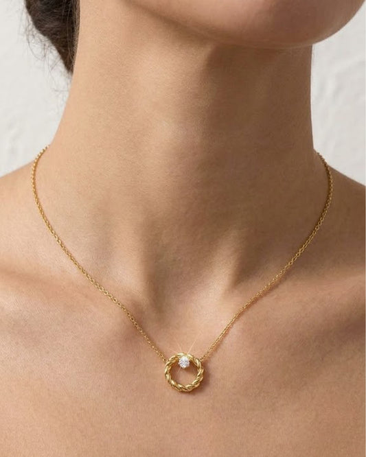 Twisted Halo Crystal Gold-Tone Pendant Necklace