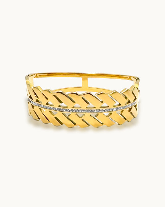 Diamond Row Leaf Cuff Bracelet