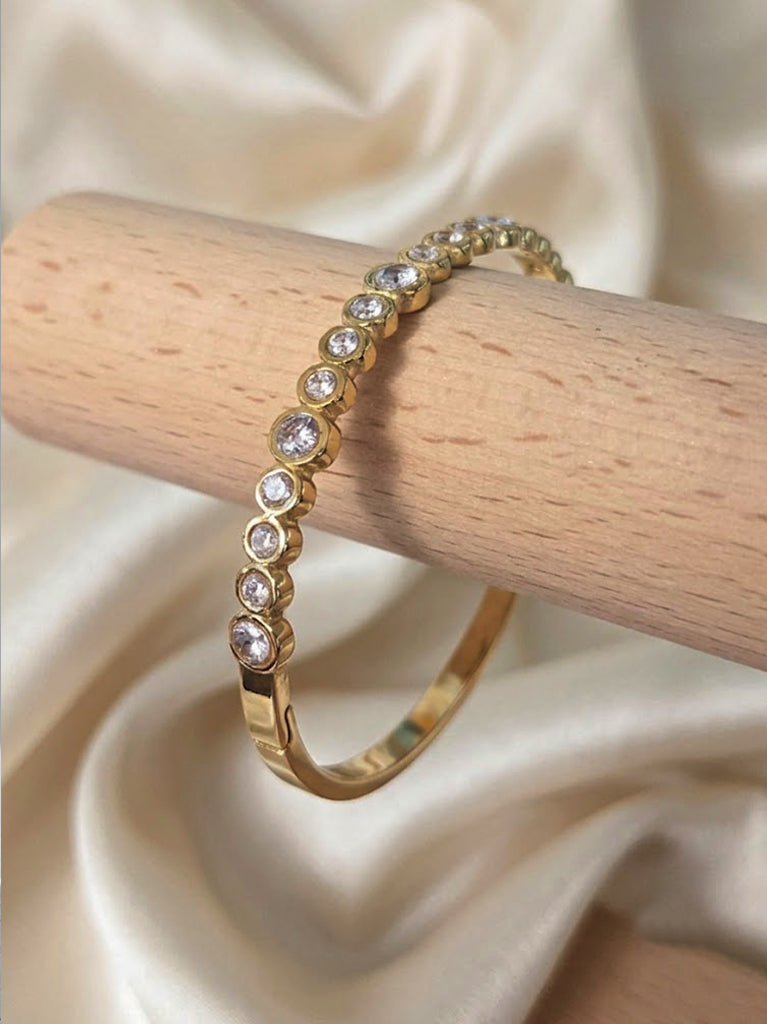 Gold Tennis-Style Hinged Bangle