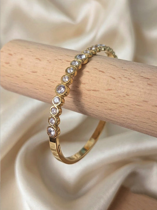 Gold Tennis-Style Hinged Bangle
