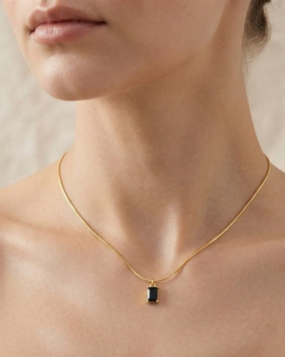 Emerald-Cut Black Gemstone Solitaire Pendant Necklace