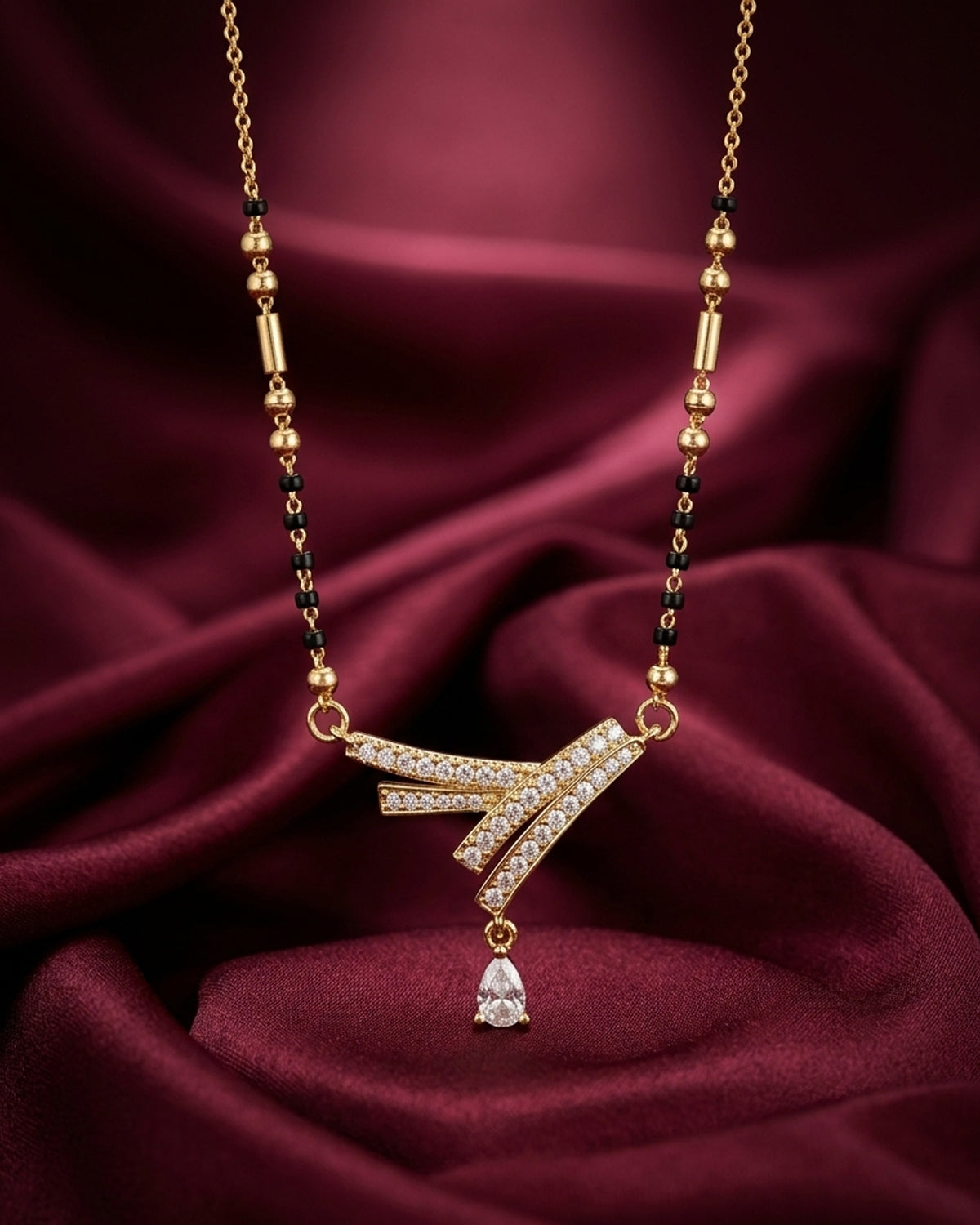 Modern Geometric Cross-Bar CZ Mangalsutra