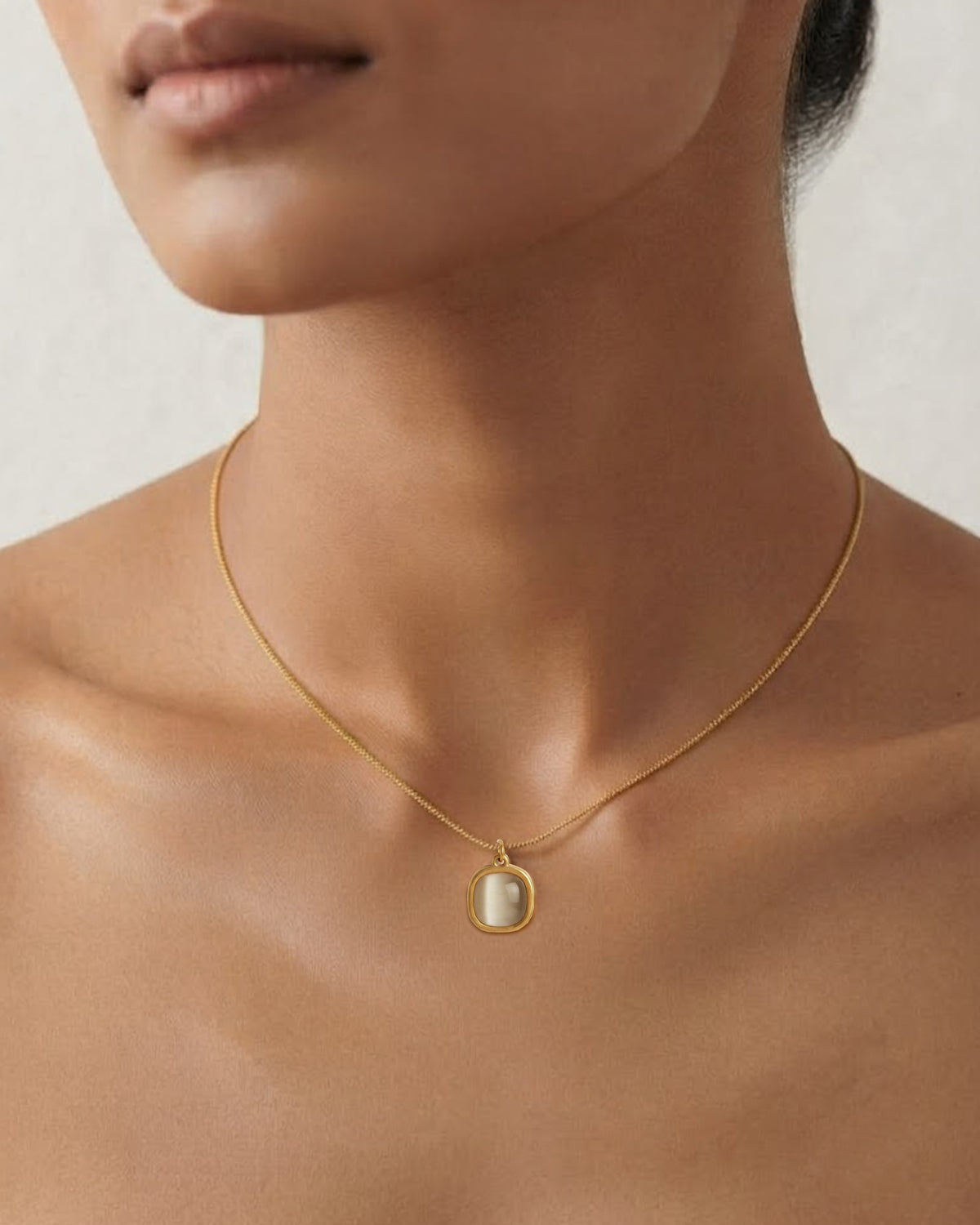 Vintage Cushion Cat's Eye Pendant Necklace