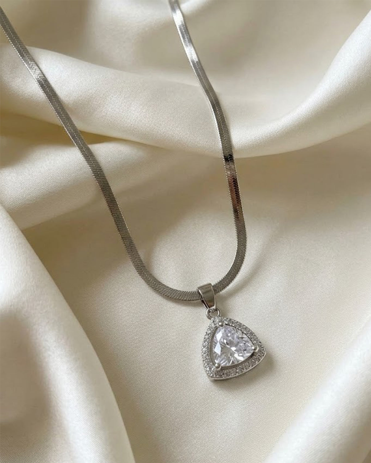 Silver Triangle Crystal Pendant Necklace