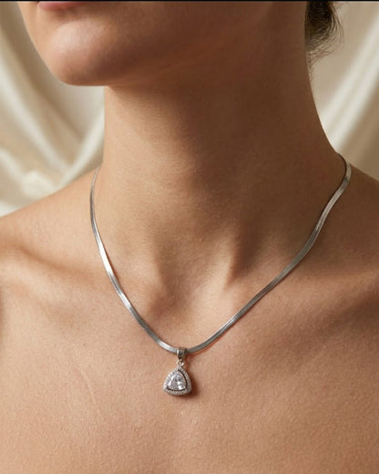 Silver Triangle Crystal Pendant Necklace