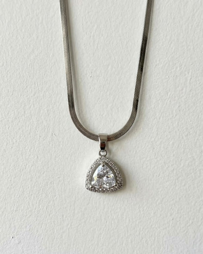 Silver Triangle Crystal Pendant Necklace