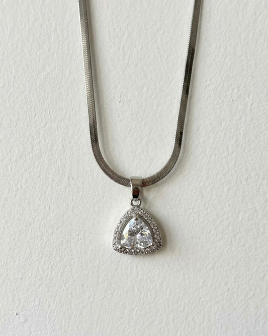 Silver Triangle Crystal Pendant Necklace