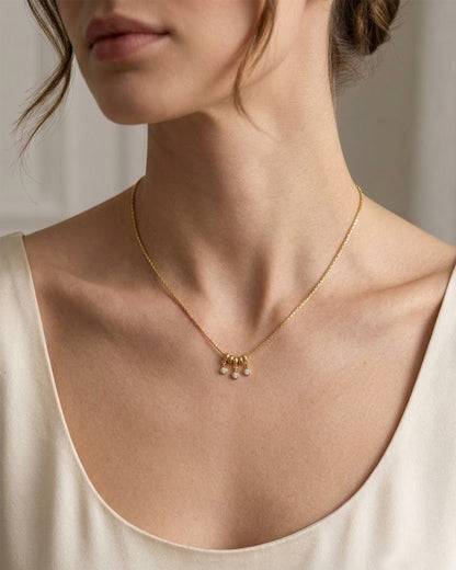 Dainty Gold Triple Charm Bead Pendant Necklace