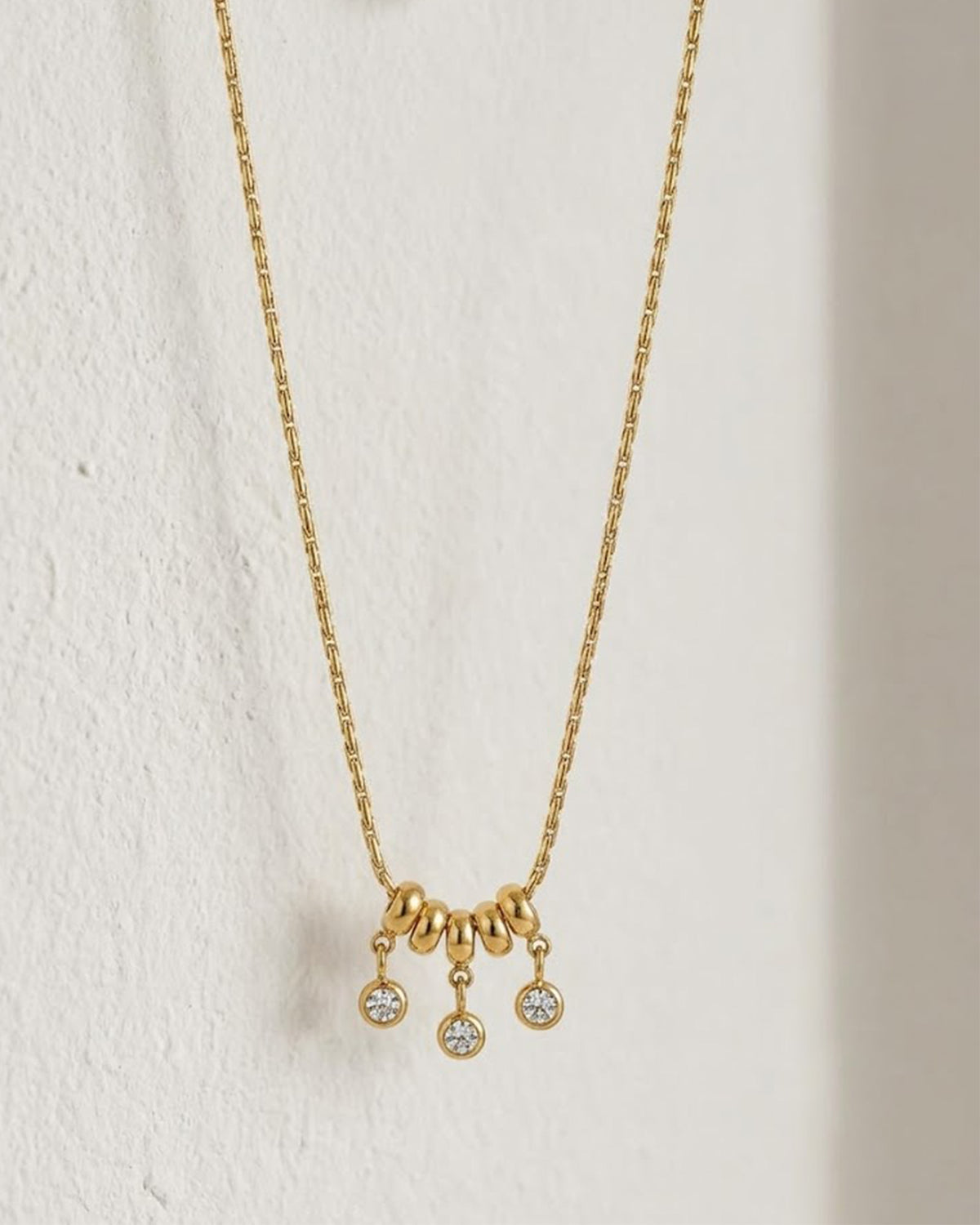 Dainty Gold Triple Charm Bead Pendant Necklace