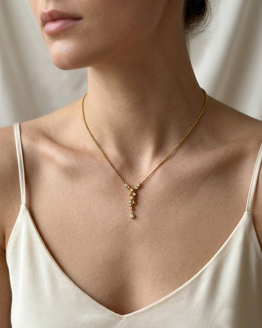 Golden Bubble Cascade Lariat Necklace