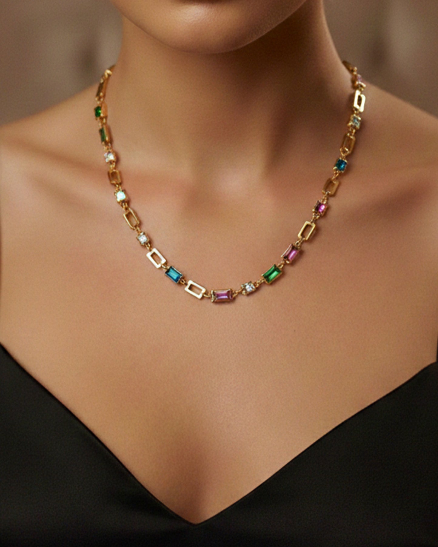 To Bride | Rectangle Colorful Stone Necklace | Gift Set
