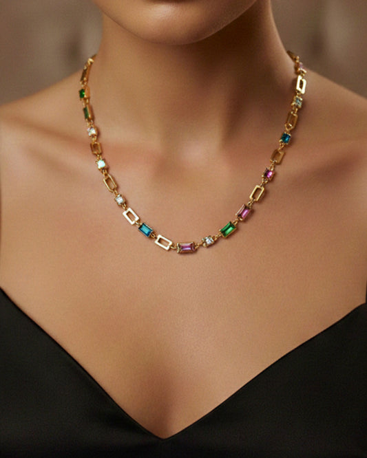 To Bride | Rectangle Colorful Stone Necklace | Gift Set