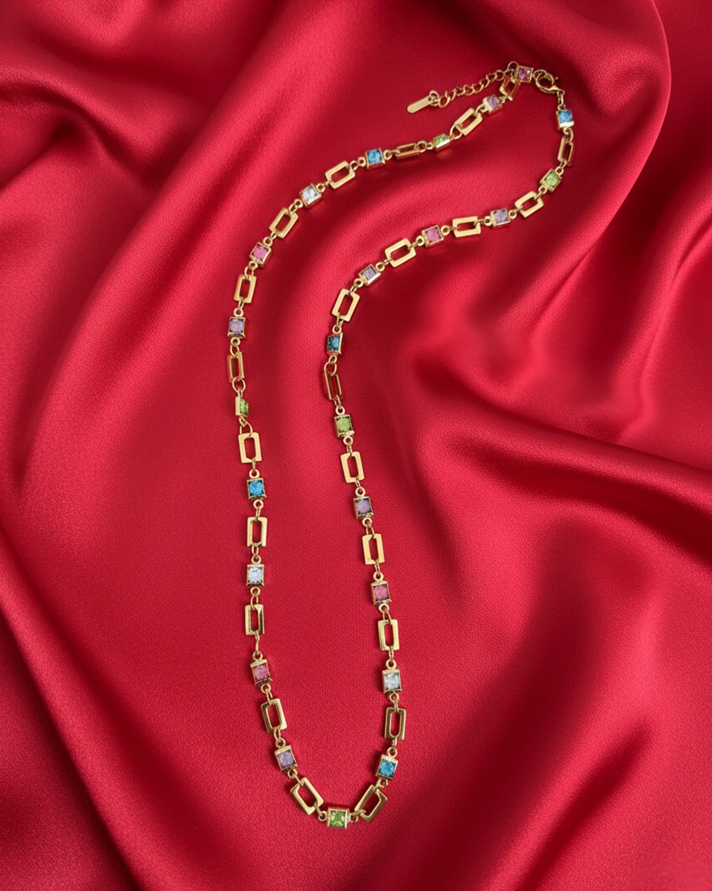 To Bride | Rectangle Colorful Stone Necklace | Gift Set