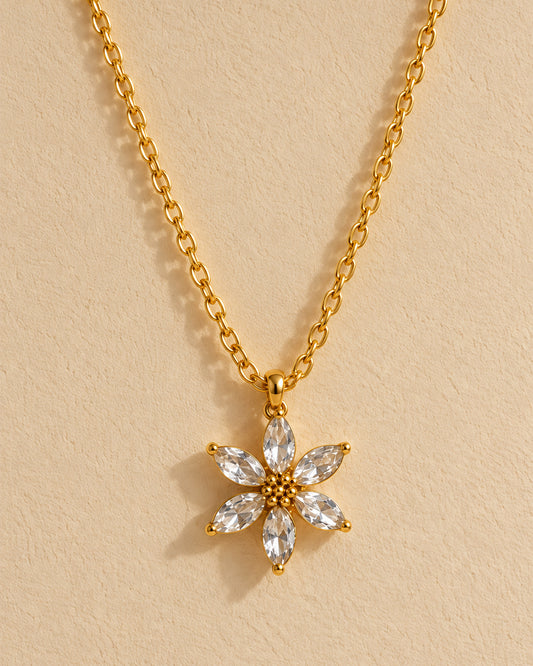 Crystal Flower Gold-Tone Pendant Necklace