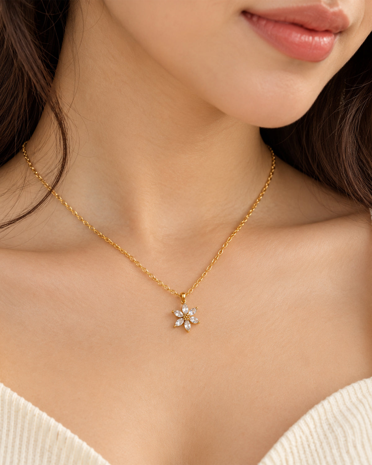 Crystal Flower Gold-Tone Pendant Necklace