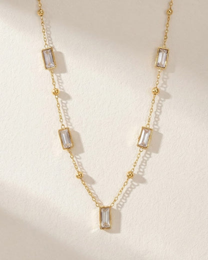 Baguette CZ Station Necklace with Earring