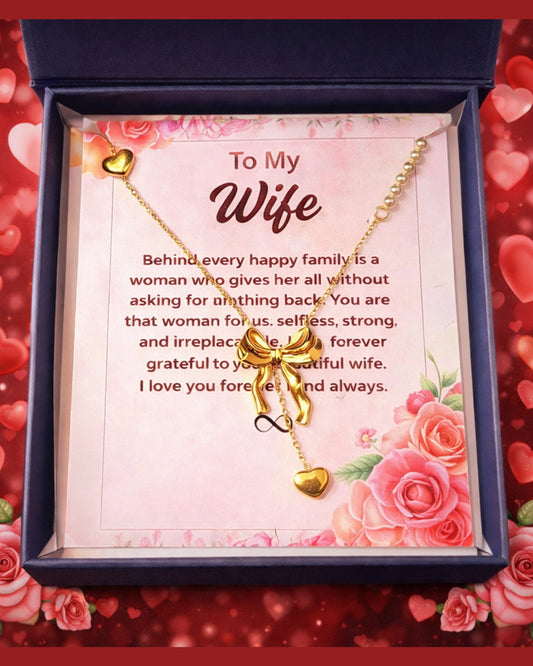 Most Special Gift For My Wife 2026 | Golden Bow Heart Necklace | Pink Card