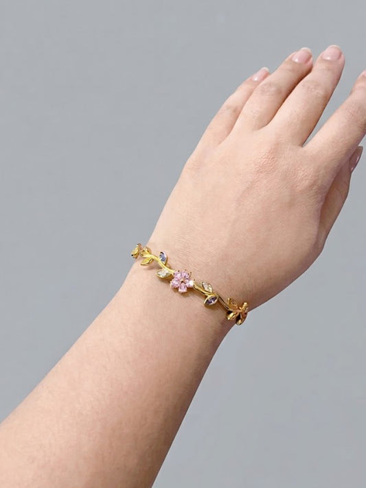 Gold Floral & Leaf Vine Cuff Bracelet