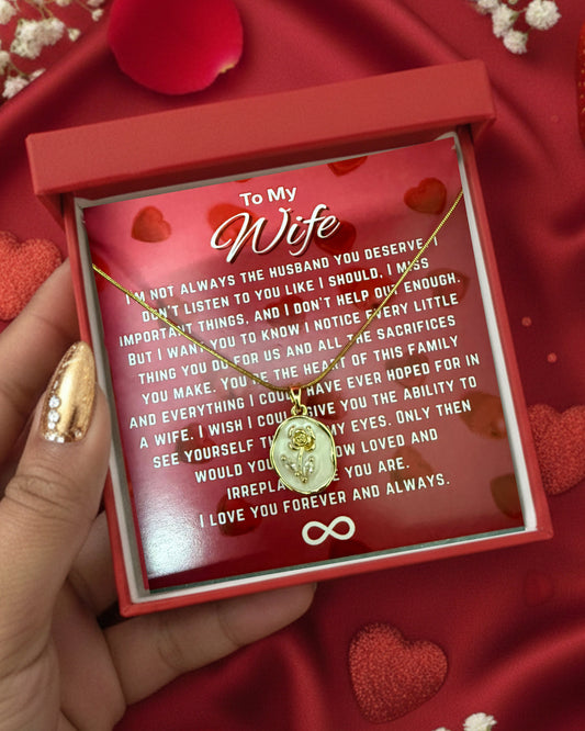 Most Special Gift For My Wife 2026 | Golden Bloom Pearl Pendant Necklace | Red Card