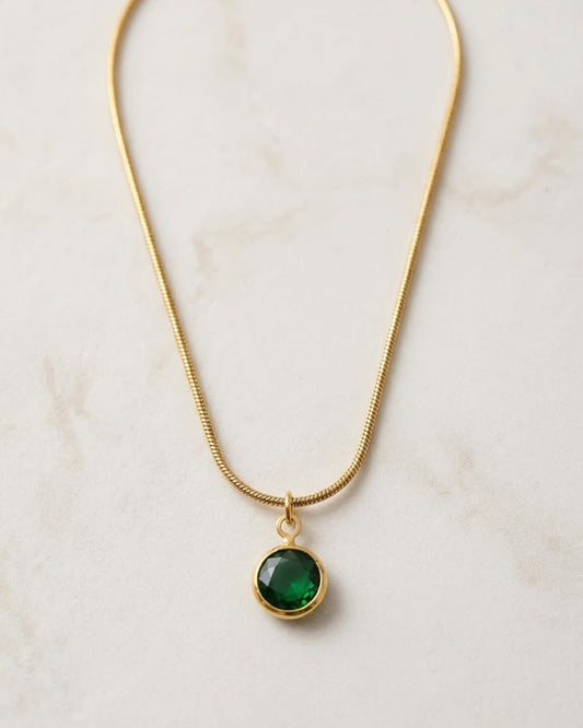 Emerald Green Round Crystal Pendant Necklace