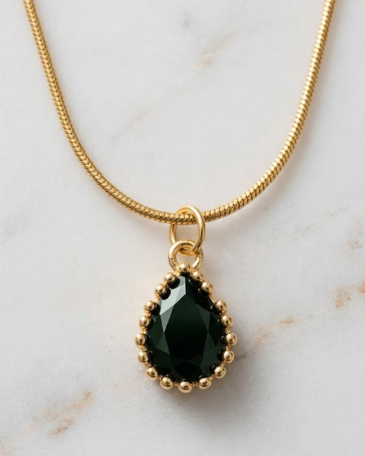 Black Teardrop Crystal Gold-Tone Pendant Necklace