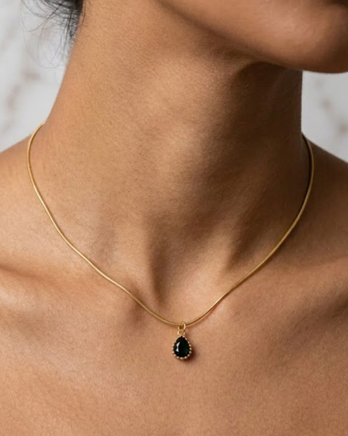 Black Teardrop Crystal Gold-Tone Pendant Necklace