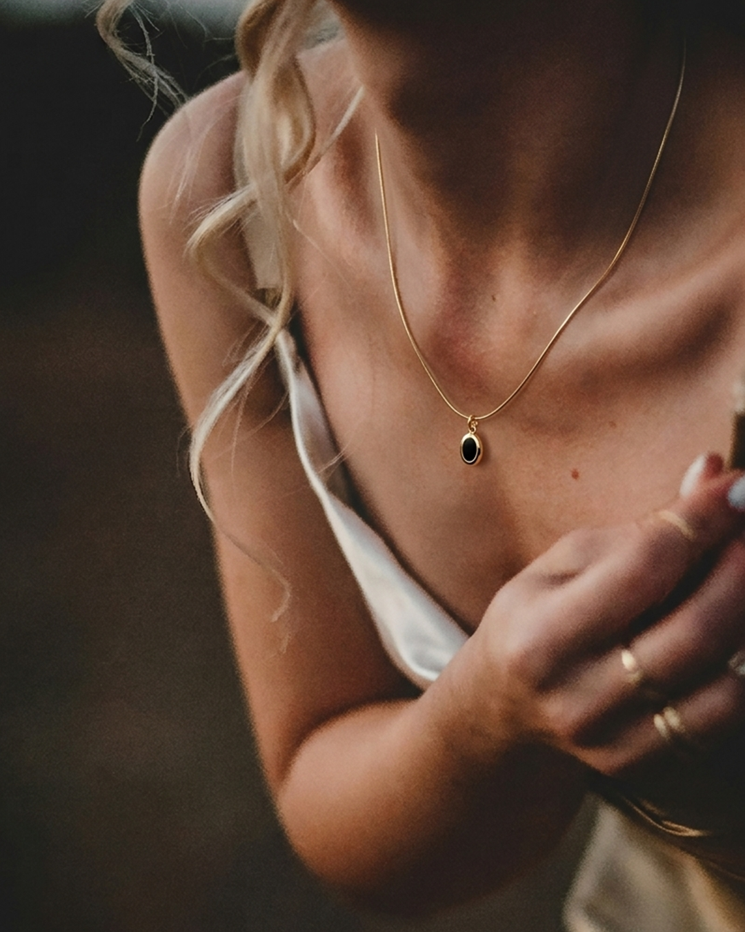 Golden Onyx Oval Necklace | Rakhi Gift
