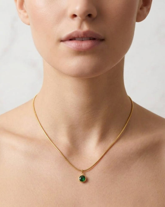 Emerald Green Round Crystal Pendant Necklace