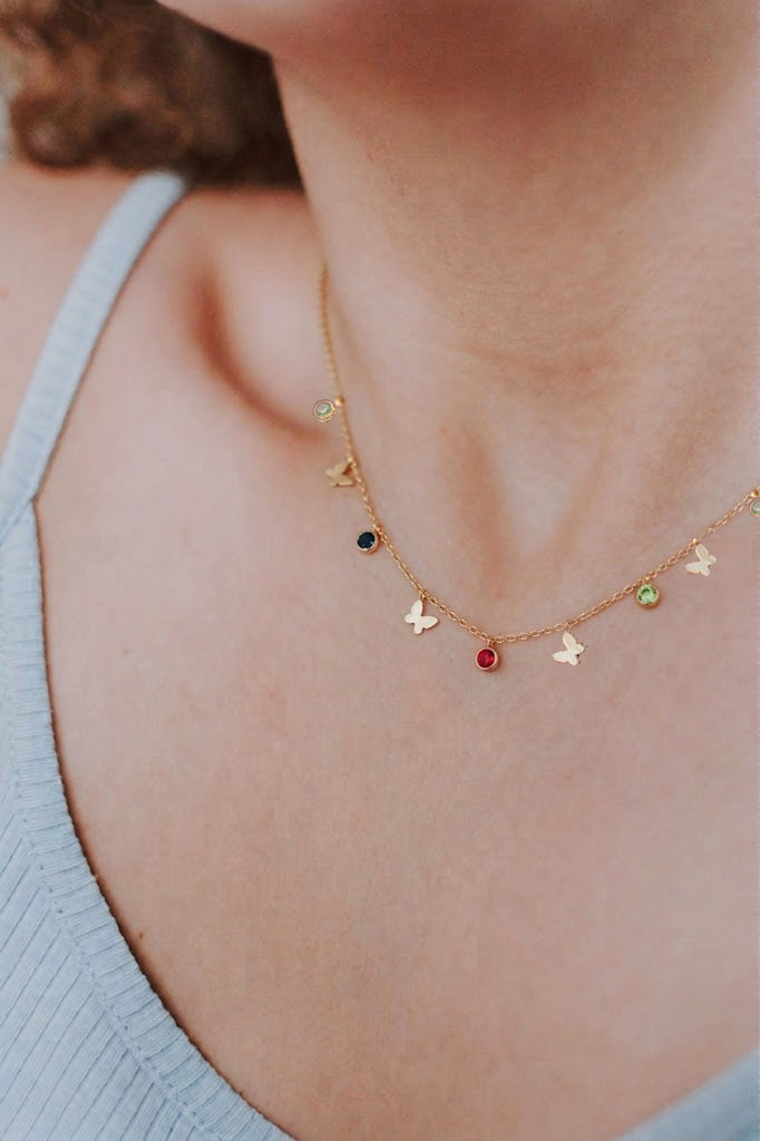 Butterfly & Multi-Color Stone Charm Necklace | Rakhi Gift