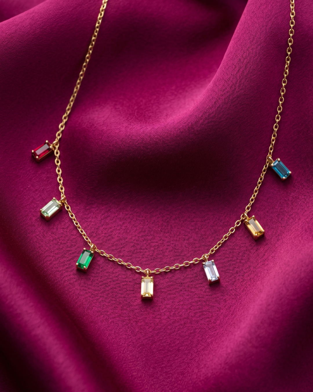 Colorful Baguette Necklace Birthday Gift Set