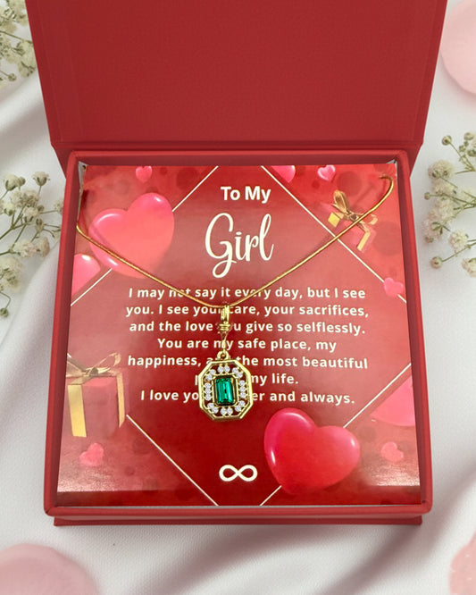 Most Special Gift For My Girl 2026 | Emerald Glow Vintage Necklace | Red Card