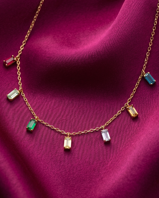 Colorful Baguette Necklace Birthday Gift Set