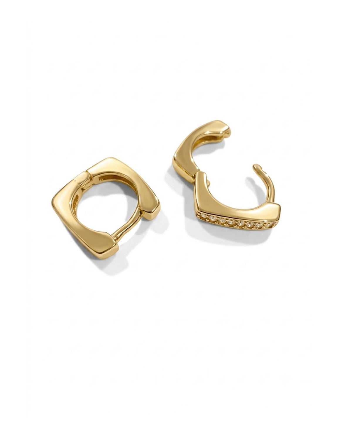Sparkling Gold Rectangular Huggie Earrings