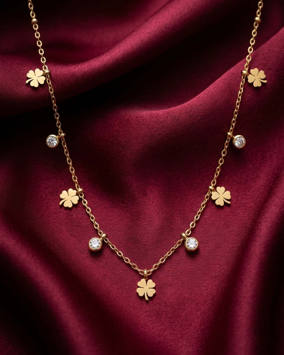 Clover & Crystal Charm Necklace | Rakhi Gift