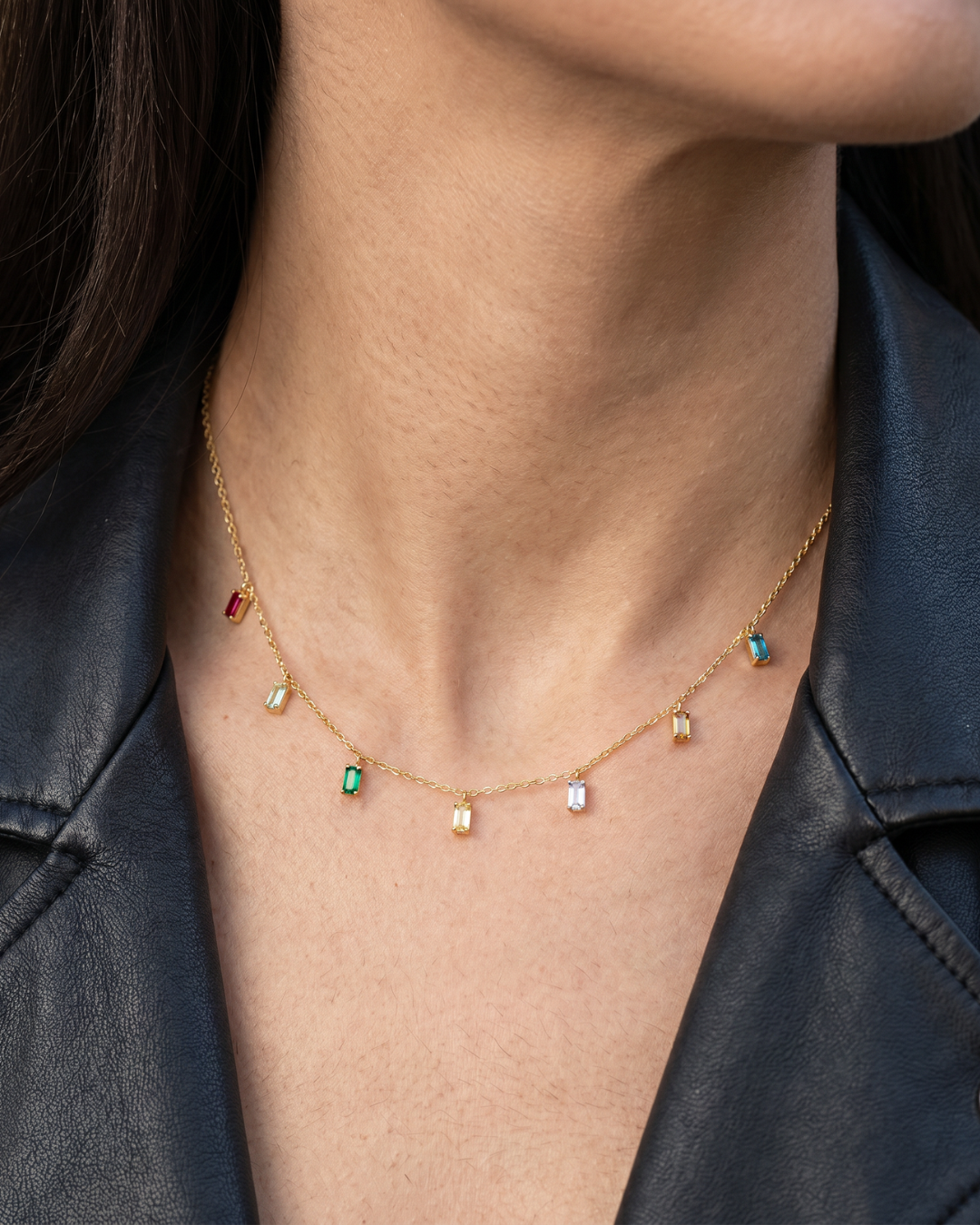 Colorful Baguette Necklace Birthday Gift Set