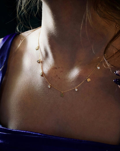Clover & Crystal Charm Necklace | Rakhi Gift
