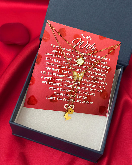 Most Special Gift For My Wife 2026 | Butterfly Bloom Layered Necklace | Red Card