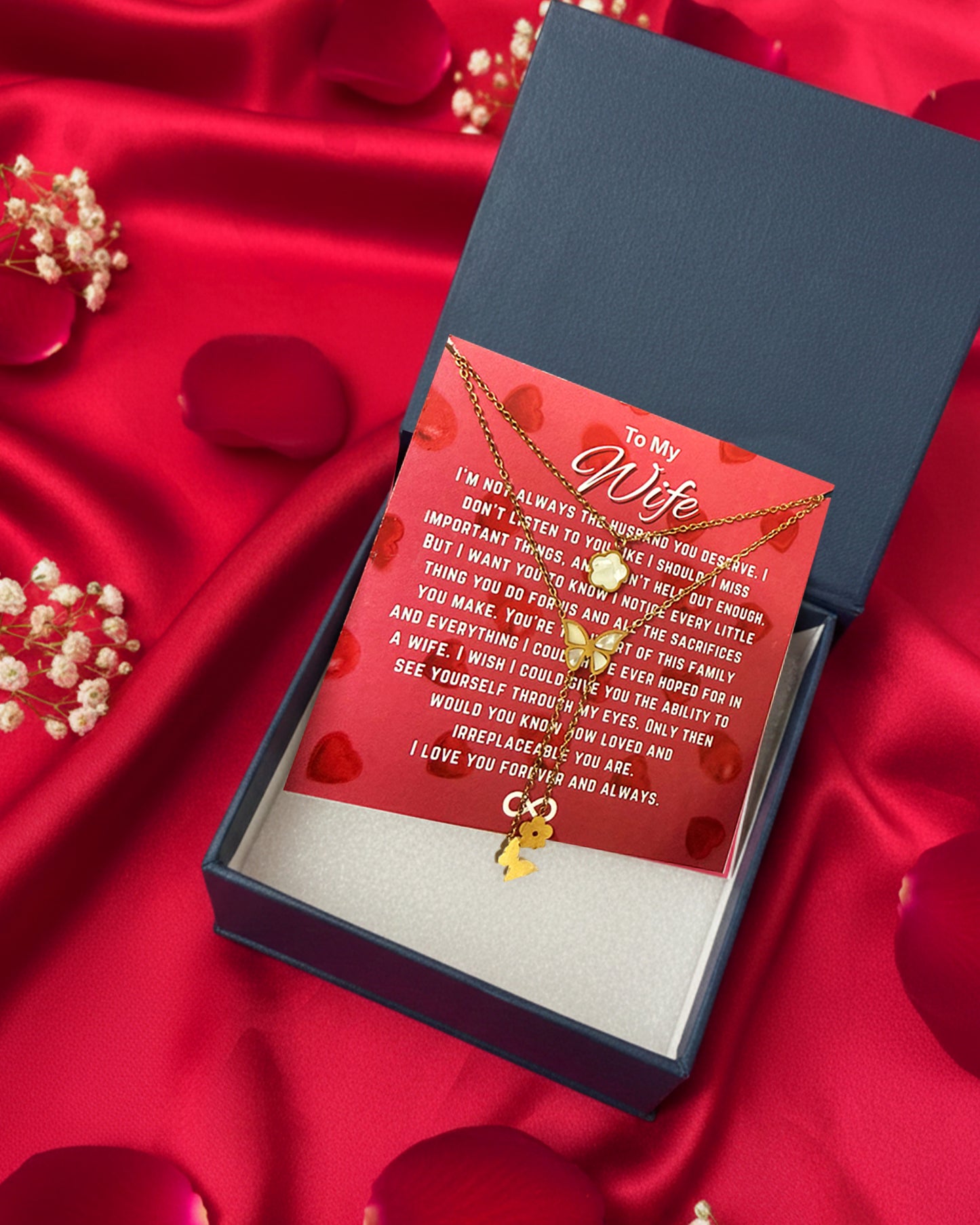 Most Special Gift For My Wife 2026 | Butterfly Bloom Layered Necklace | Red Card