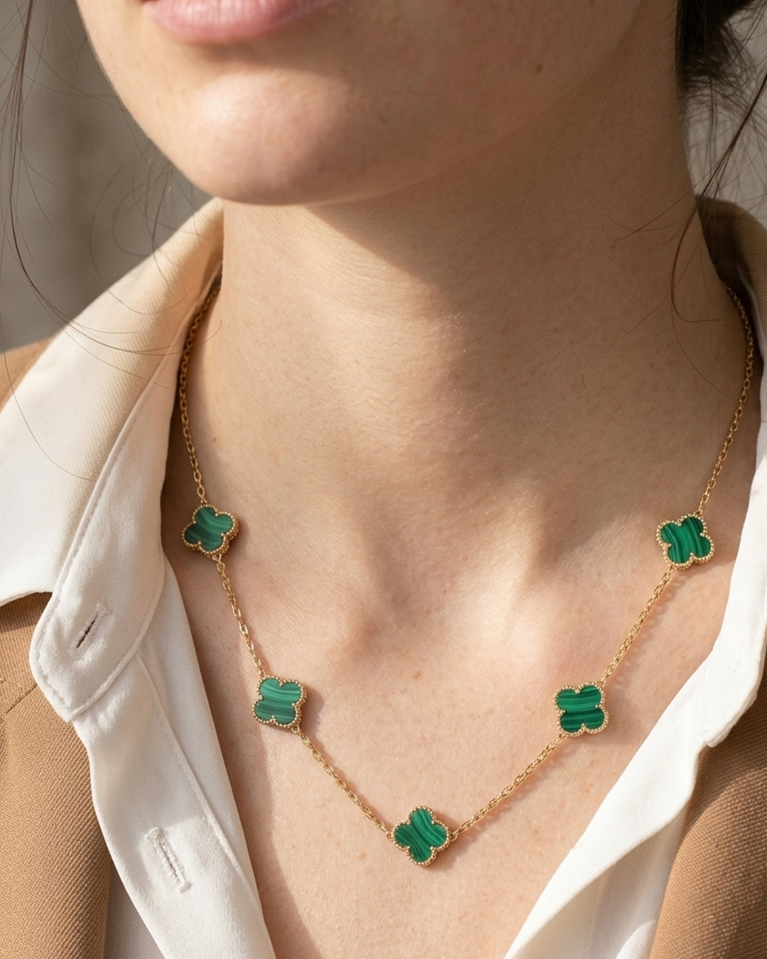 Green Clover Station Necklace | Rakhi Gift