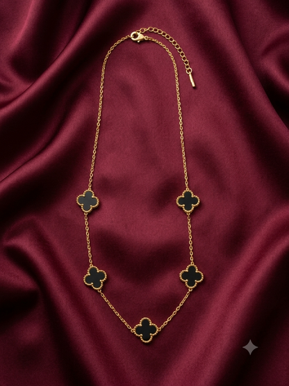 Black Onyx Clover Station Necklace | Rakhi Gift